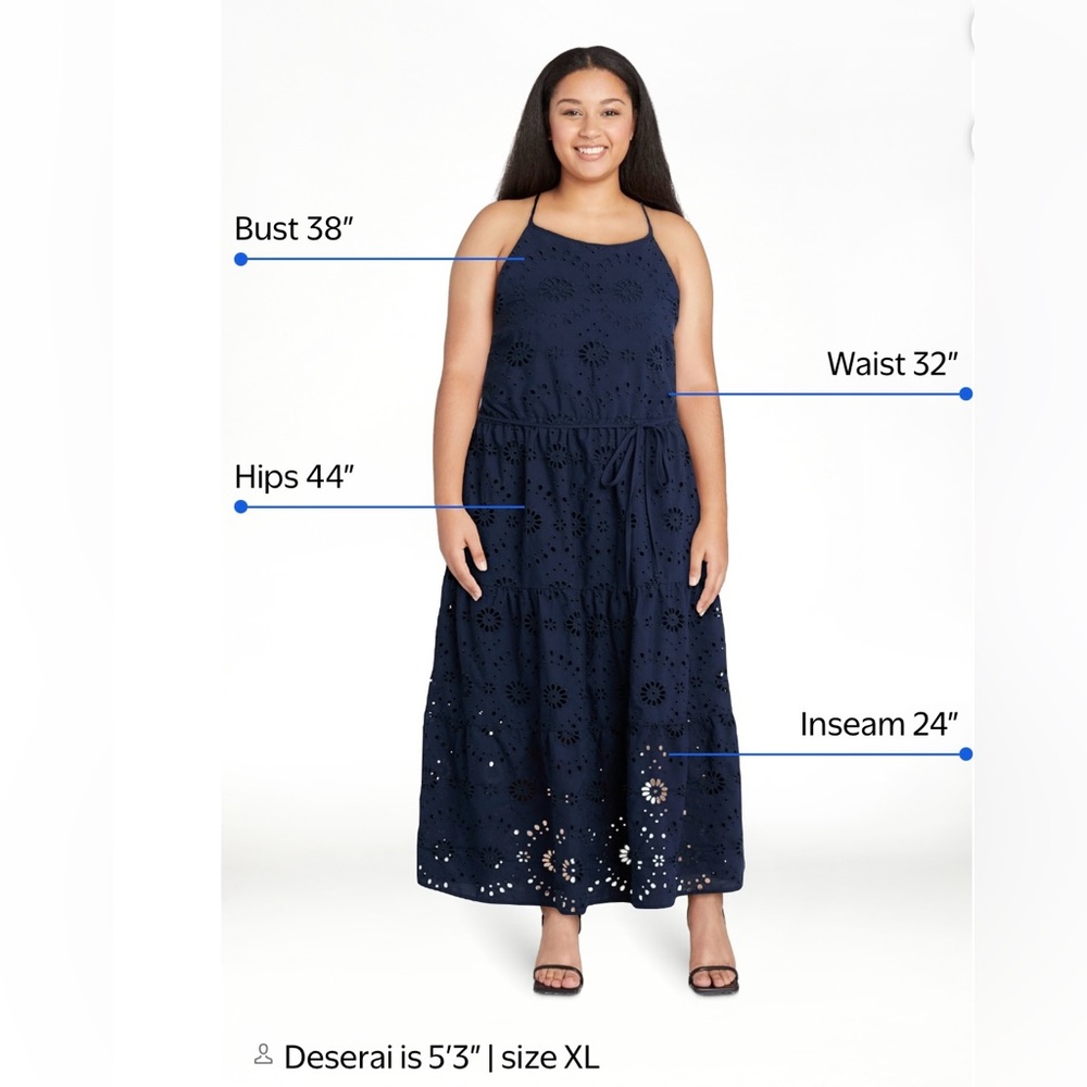 BRAND NEW Time and Tru Women's Navy Blue Eyelet Halter Dress - Picture 3 of 5